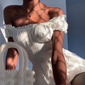 Off-Shoulder White Romper Dress